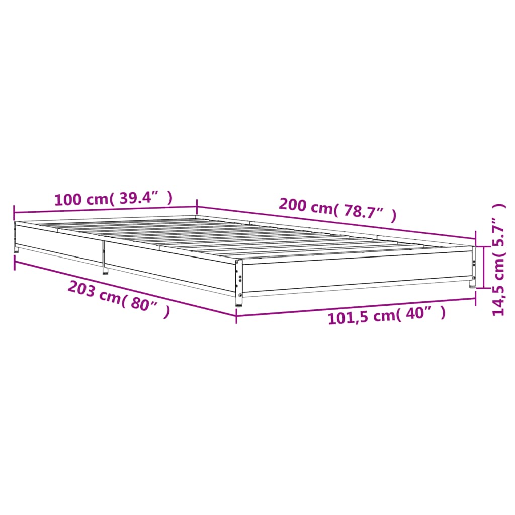 vidaXL Bed Frame without Mattress Black 100x200 cm