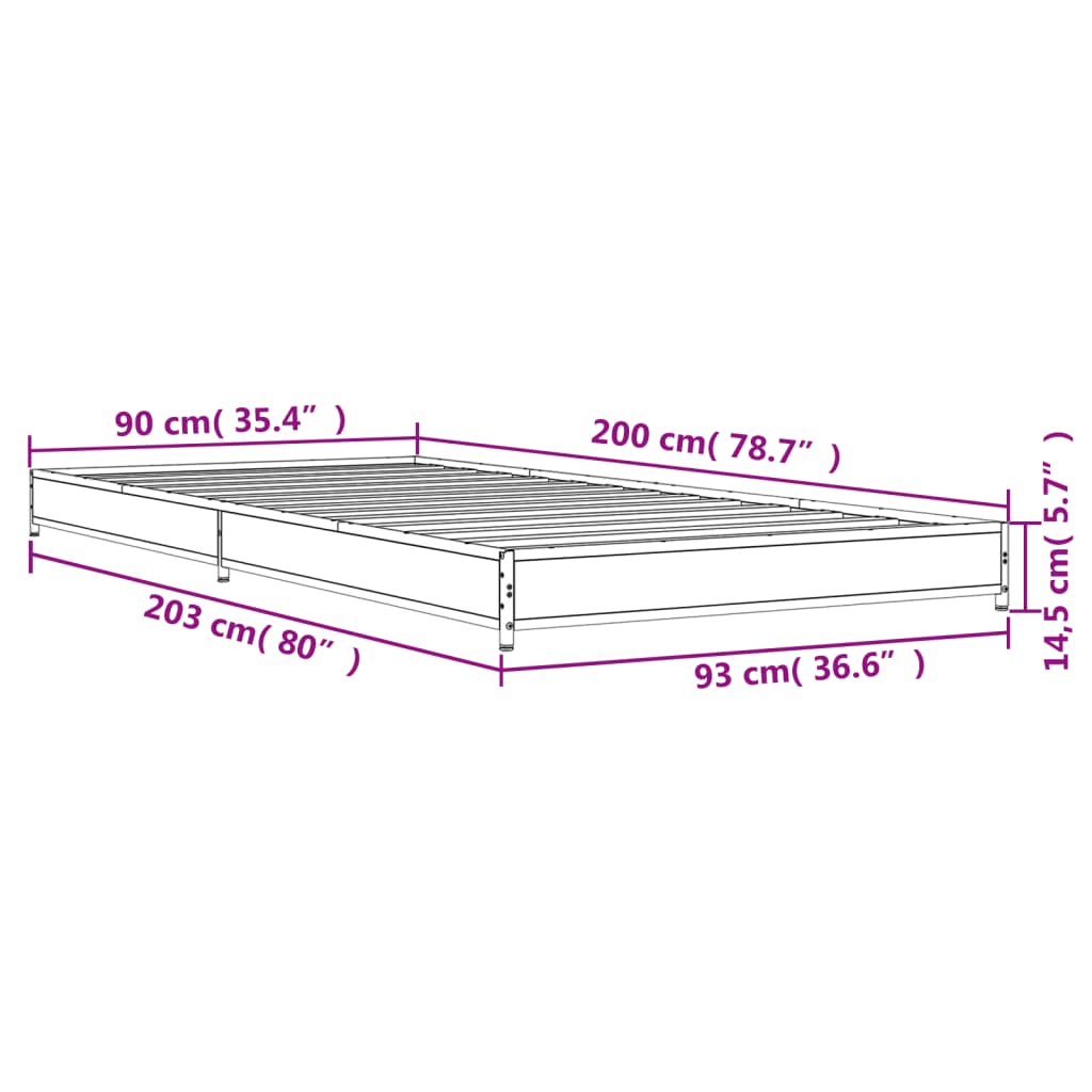 vidaXL Bed Frame without Mattress Grey Sonoma 90x200 cm