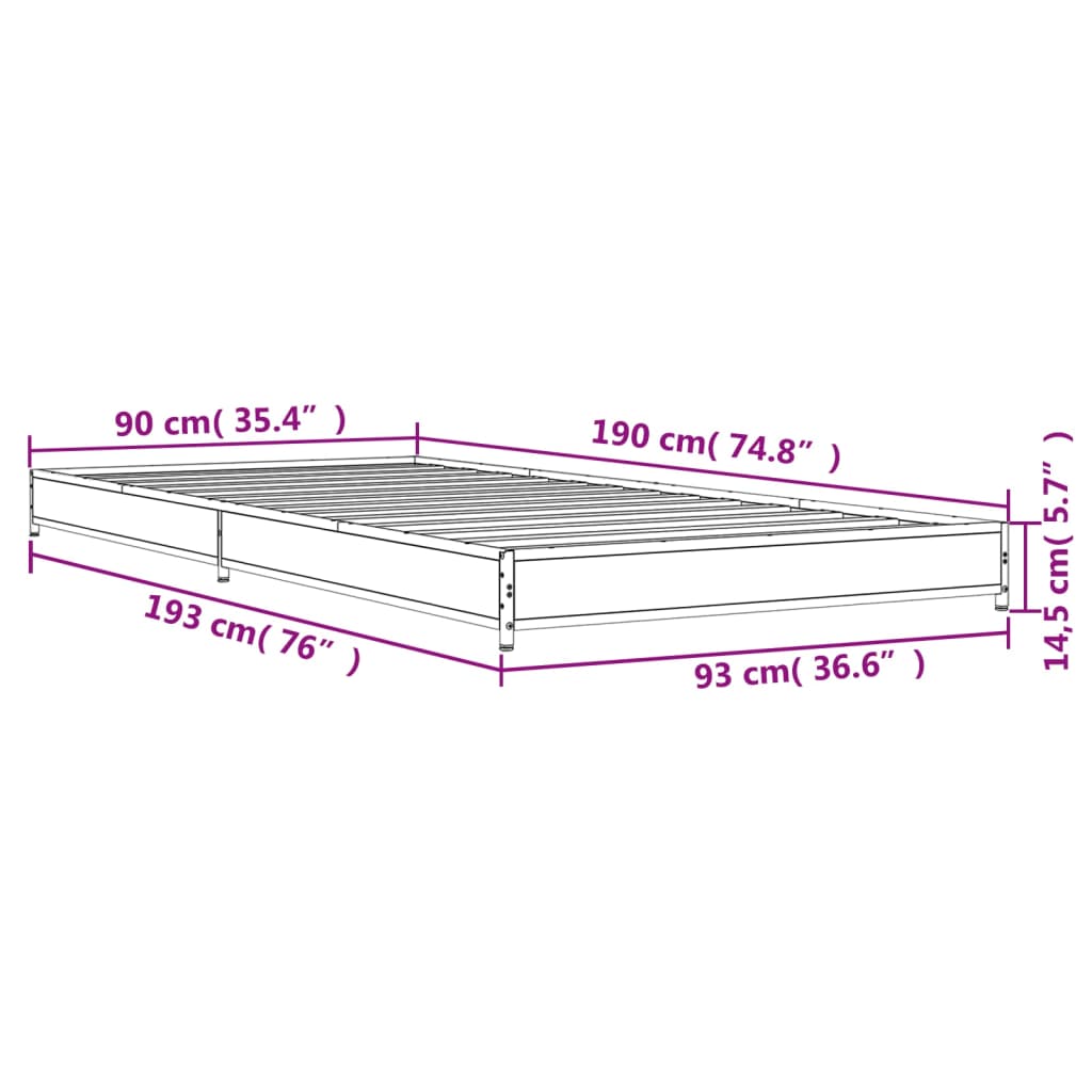 vidaXL Bed Frame without Mattress Sonoma Oak 90x190 cm Single