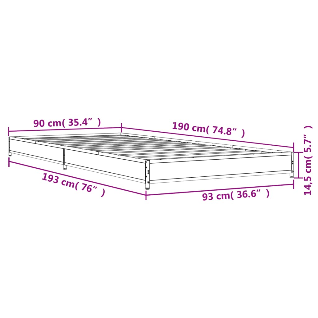 vidaXL Bed Frame without Mattress Brown Oak 90x190 cm Single