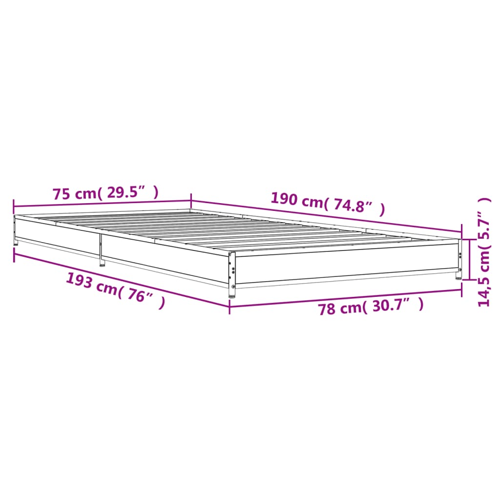 vidaXL Bed Frame without Mattress Sonoma Oak 75x190 cm Small Single