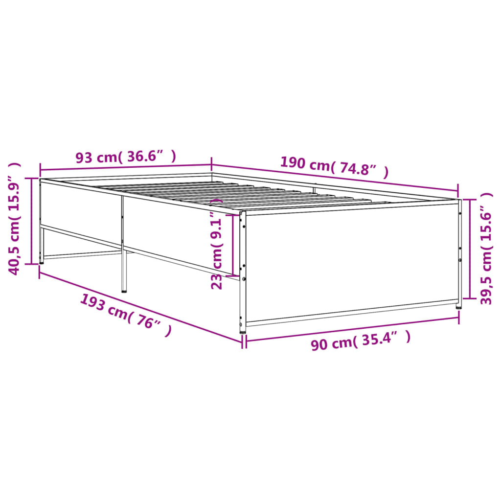 vidaXL Bed Frame without Mattress Sonoma Oak 90x190 cm Single