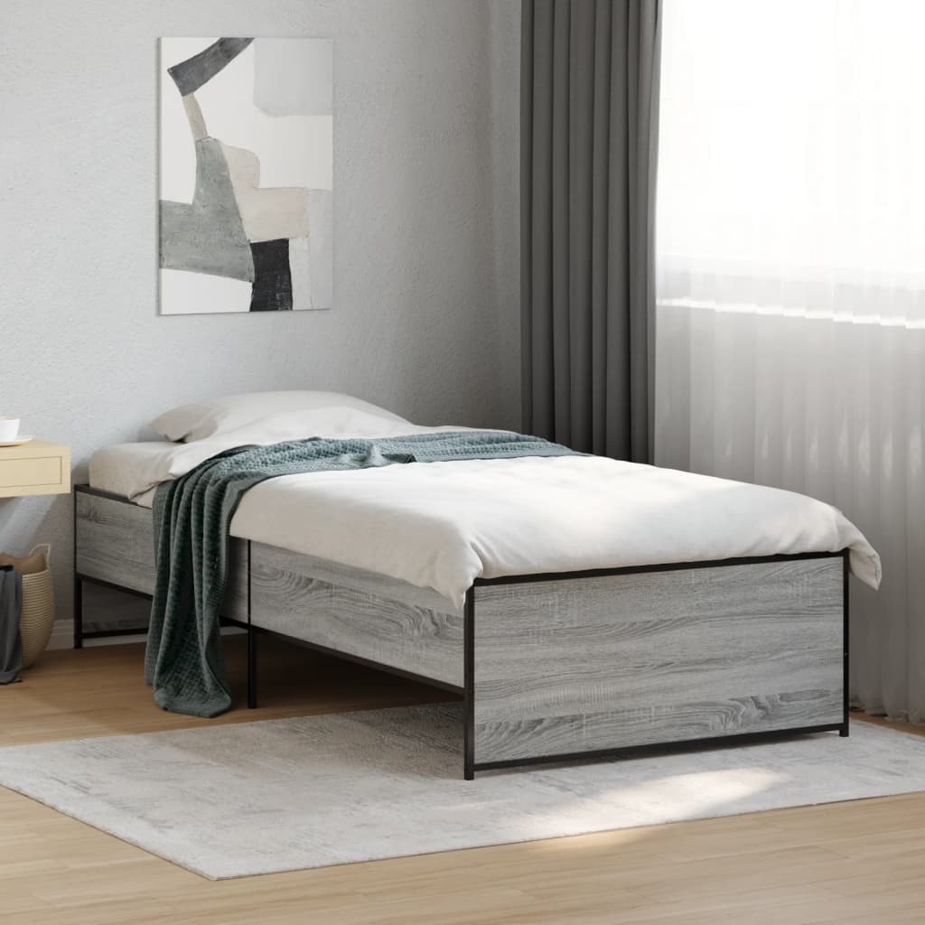 vidaXL Bed Frame without Mattress Grey Sonoma 75x190 cm Small Single