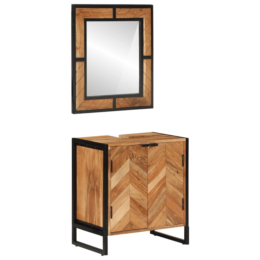 2 Piece Bathroom Furniture Set Iron and Solid Wood Acacia