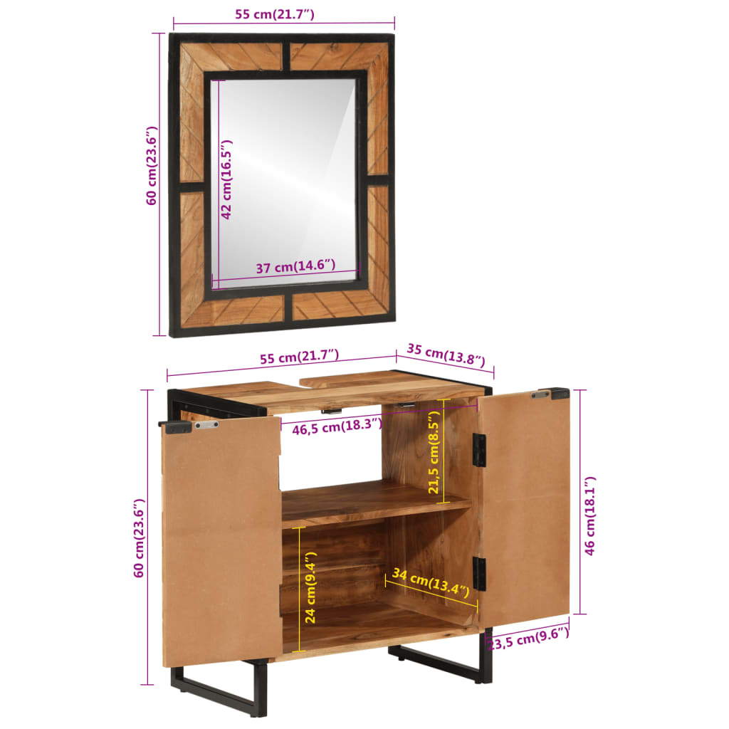 vidaXL 2 Piece Bathroom Furniture Set Iron and Solid Wood Acacia