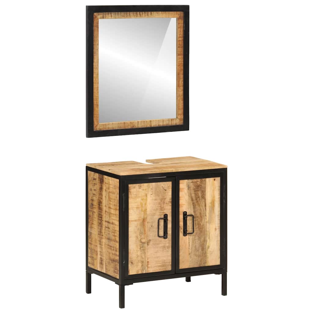 2 Piece Bathroom Furniture Set Iron and Solid Wood Mango