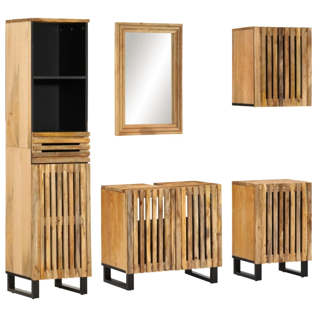 vidaXL 5 Piece Bathroom Furniture Set Solid Wood Rough Mango