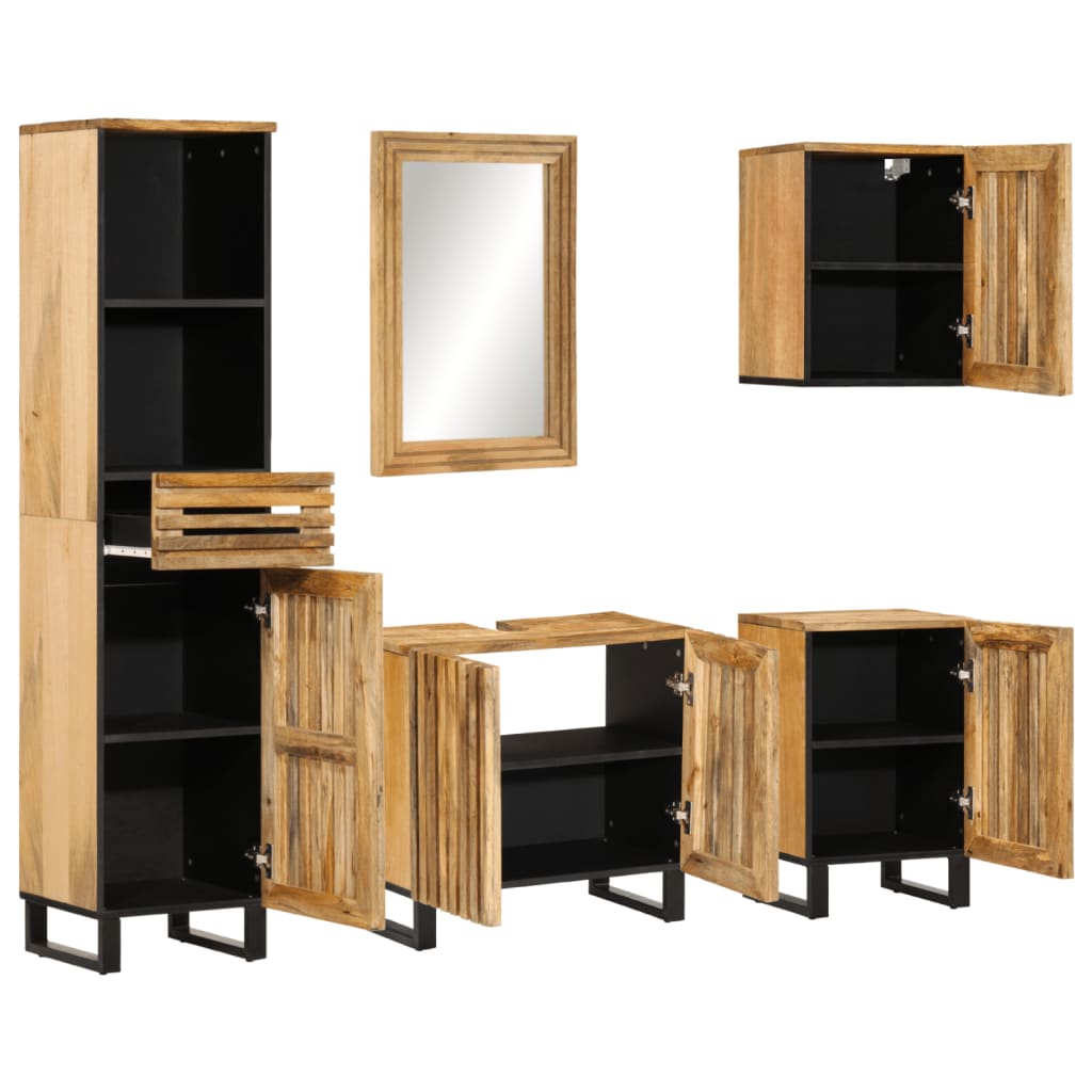 vidaXL 5 Piece Bathroom Furniture Set Solid Wood Rough Mango