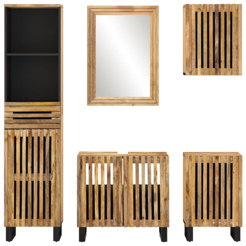 vidaXL 5 Piece Bathroom Furniture Set Solid Wood Rough Mango