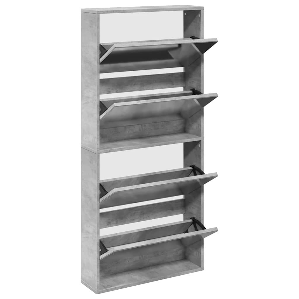 Shoe Cabinet with Mirror 4-Layer Concrete Grey 63x17x134 cm