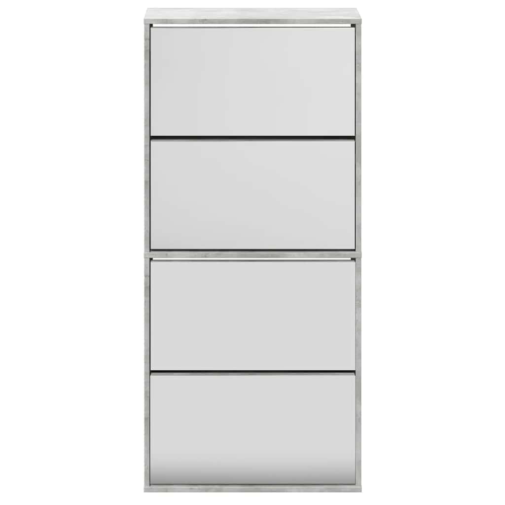 Shoe Cabinet with Mirror 4-Layer Concrete Grey 63x17x134 cm