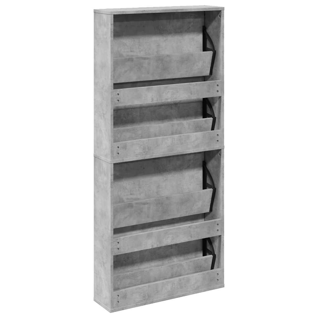Shoe Cabinet with Mirror 4-Layer Concrete Grey 63x17x134 cm