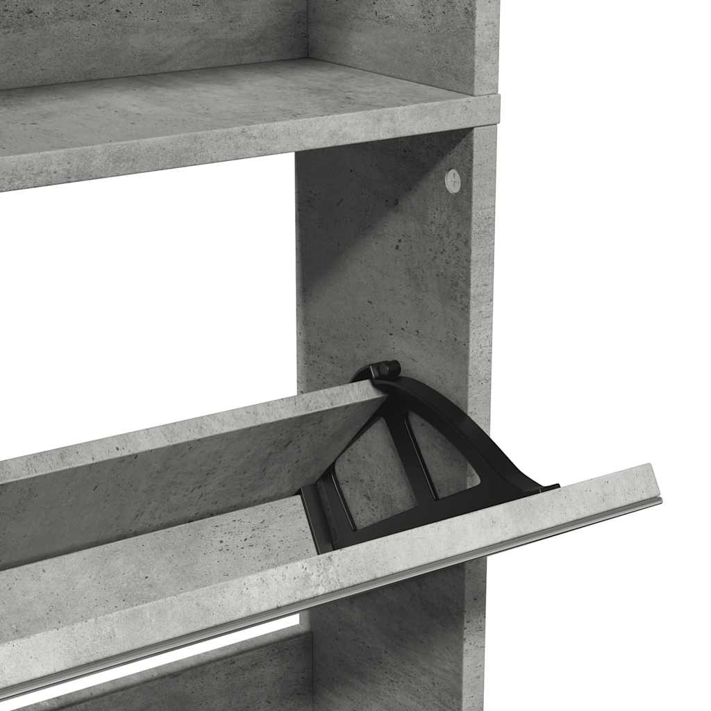 Shoe Cabinet with Mirror 4-Layer Concrete Grey 63x17x134 cm