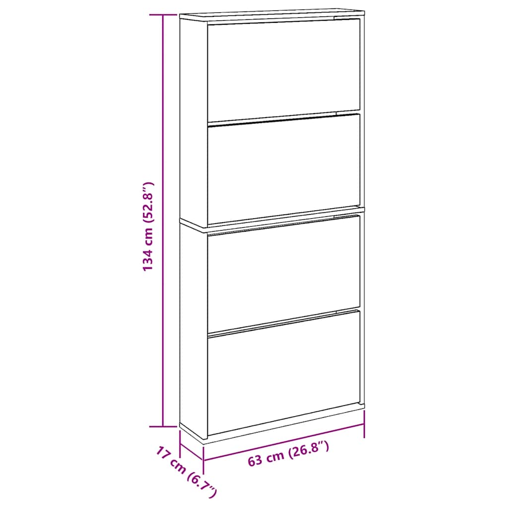 Shoe Cabinet with Mirror 4-Layer Concrete Grey 63x17x134 cm