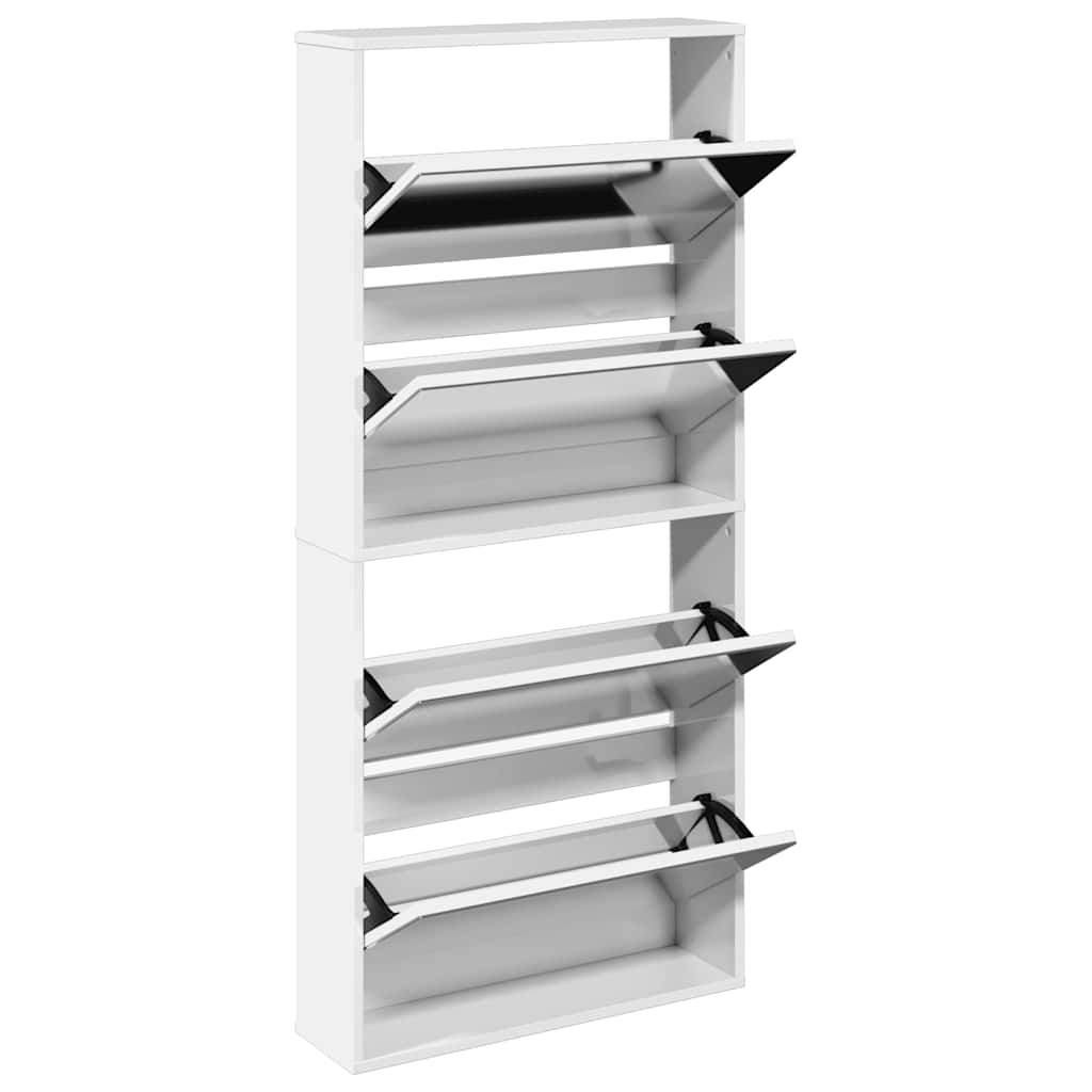 Shoe Cabinet with Mirror 4-Layer High Gloss White 63x17x134 cm