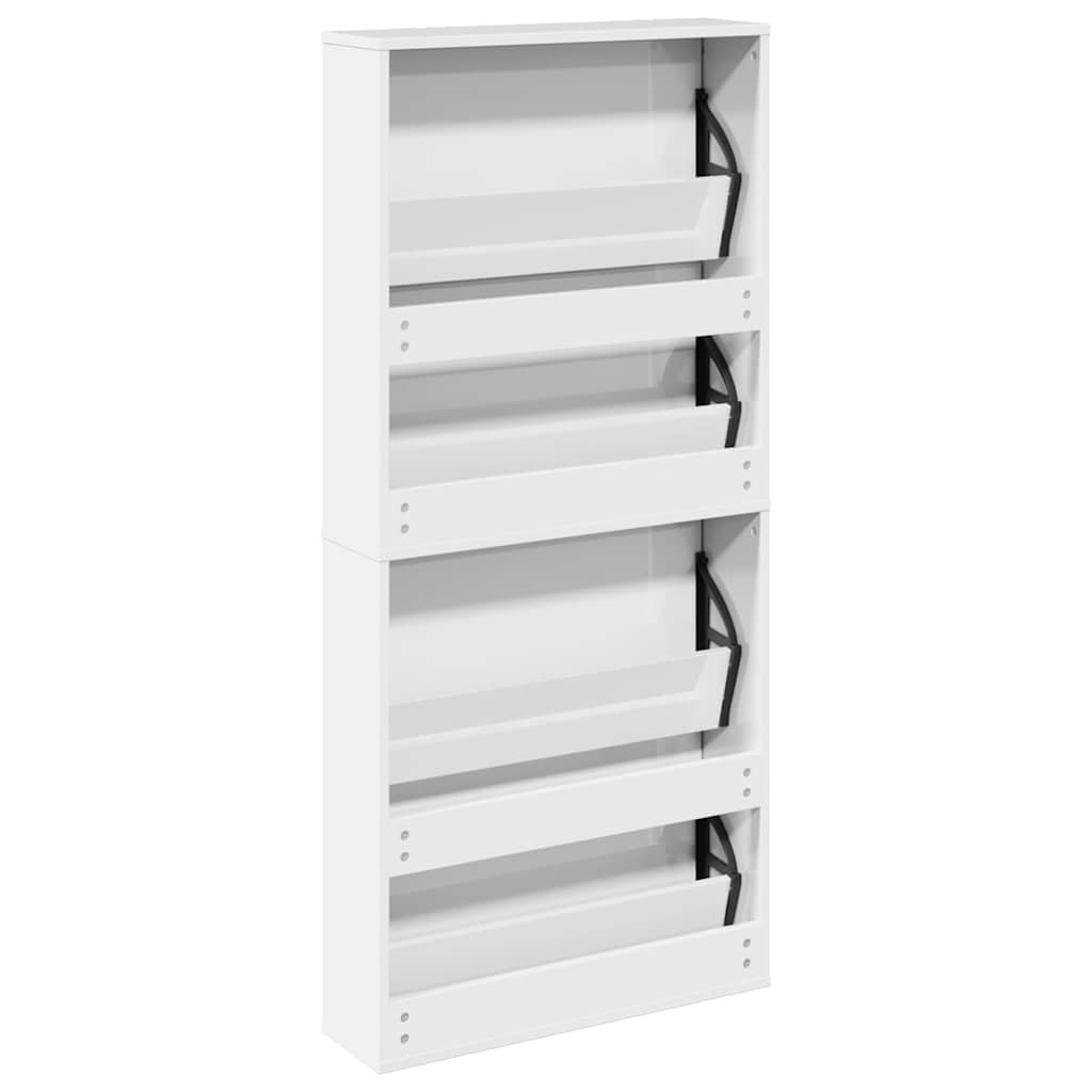 Shoe Cabinet with Mirror 4-Layer High Gloss White 63x17x134 cm