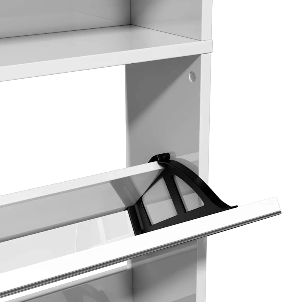 Shoe Cabinet with Mirror 4-Layer High Gloss White 63x17x134 cm
