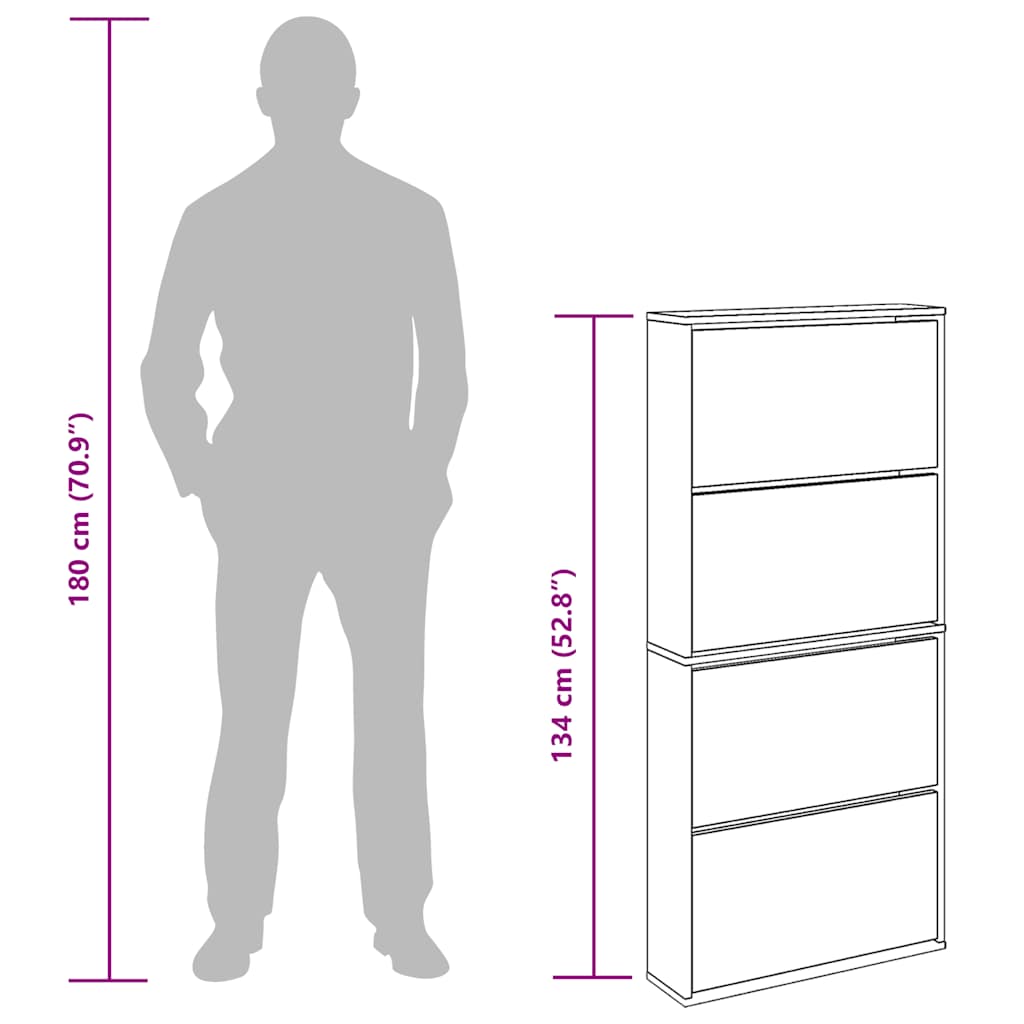 Shoe Cabinet with Mirror 4-Layer High Gloss White 63x17x134 cm