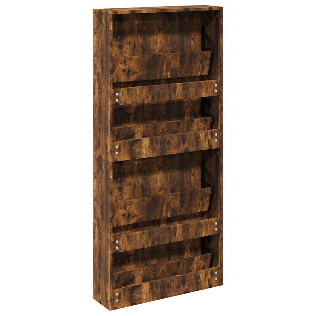 Shoe Cabinet with Mirror 4-Layer Smoked Oak 63x17x134 cm