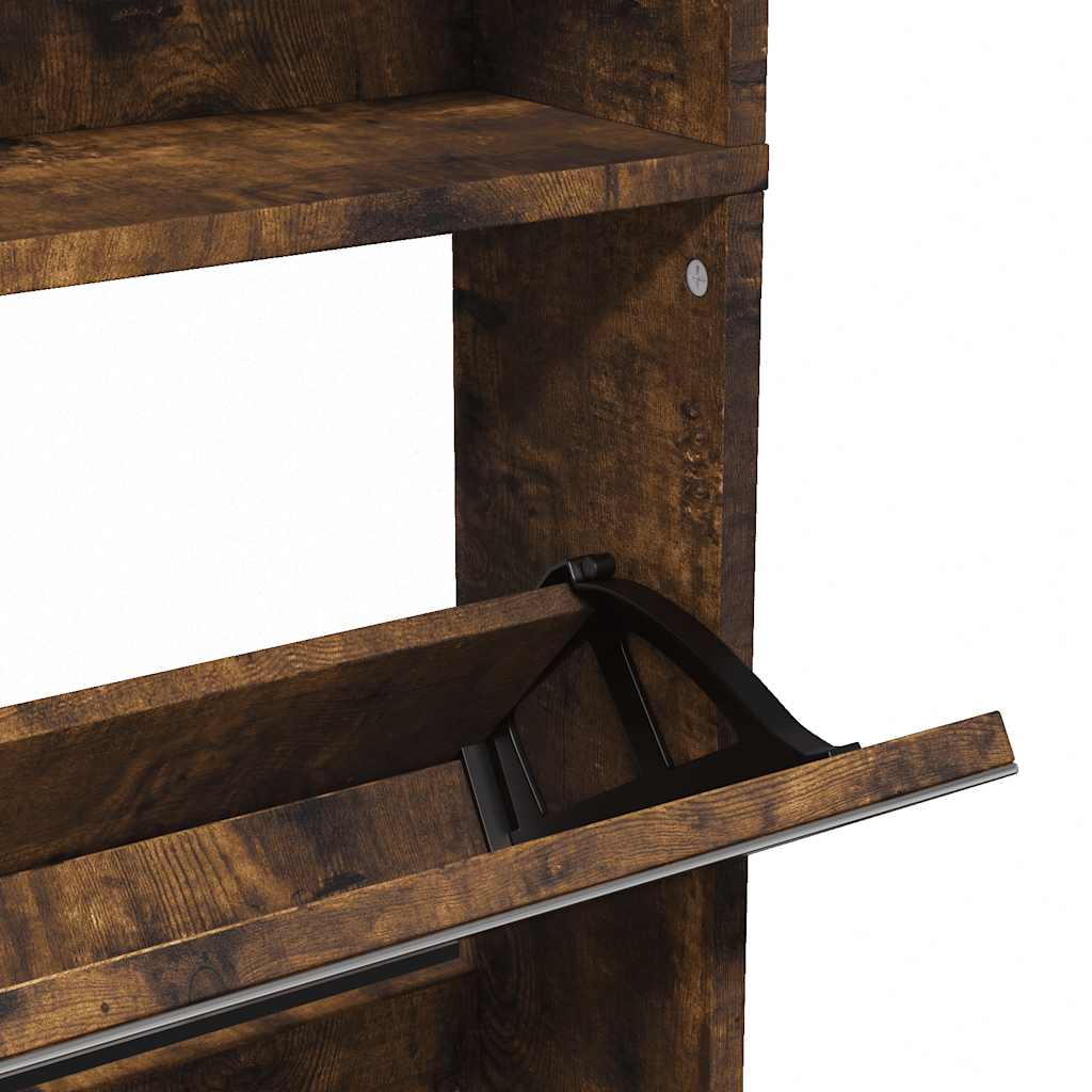 Shoe Cabinet with Mirror 4-Layer Smoked Oak 63x17x134 cm