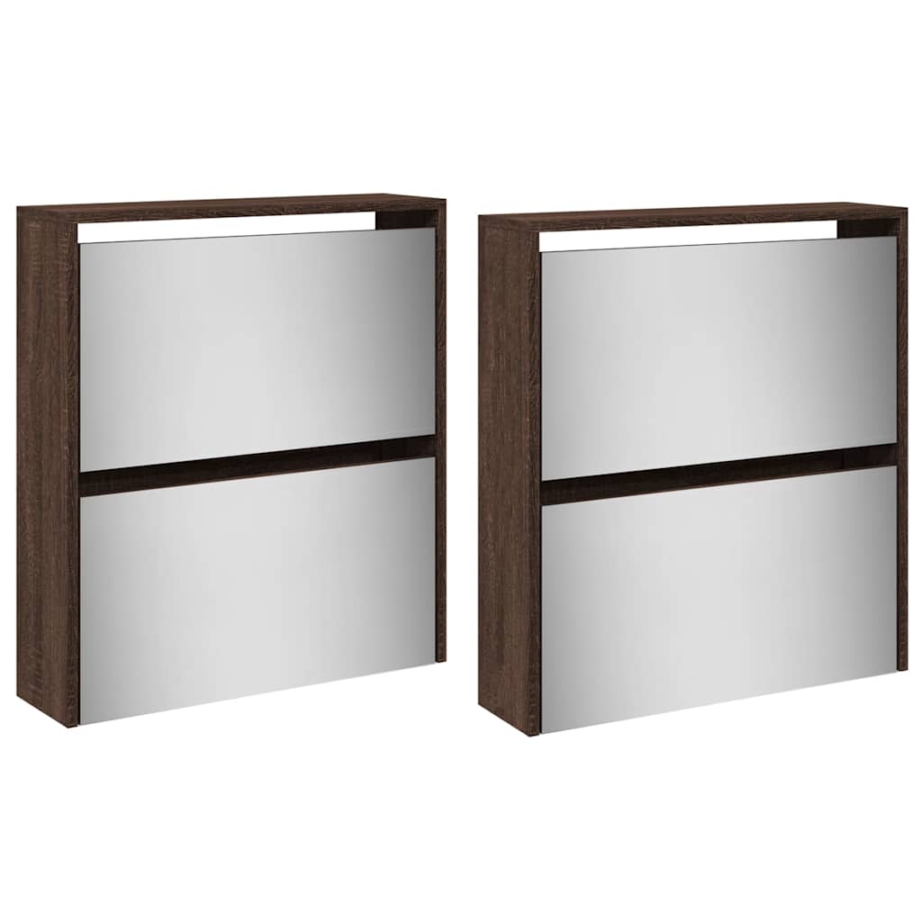 Shoe Cabinet with Mirror 4-Layer Brown Oak 63x17x134 cm