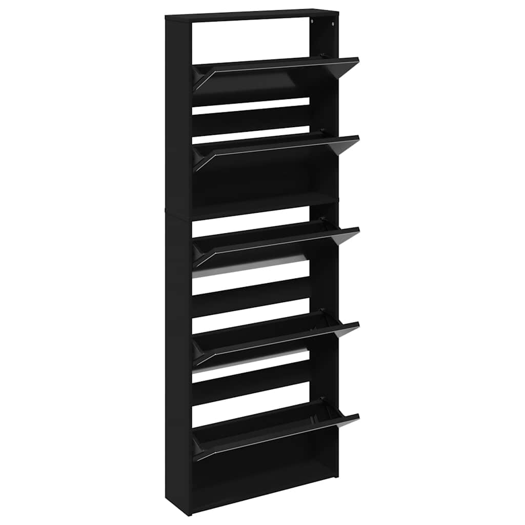 Shoe Cabinet with Mirror 5-Layer Black 63x17x169.5 cm