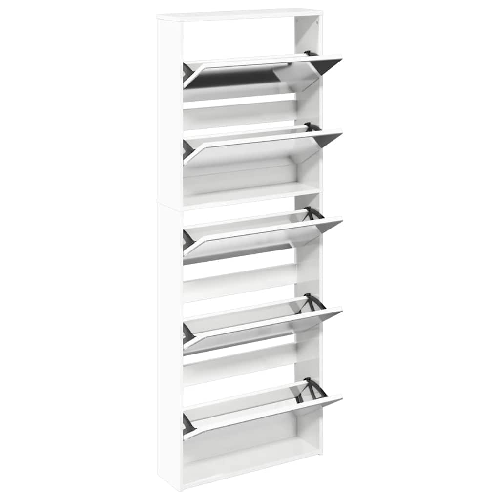 Shoe Cabinet with Mirror 5-Layer High Gloss White 63x17x169.5 cm