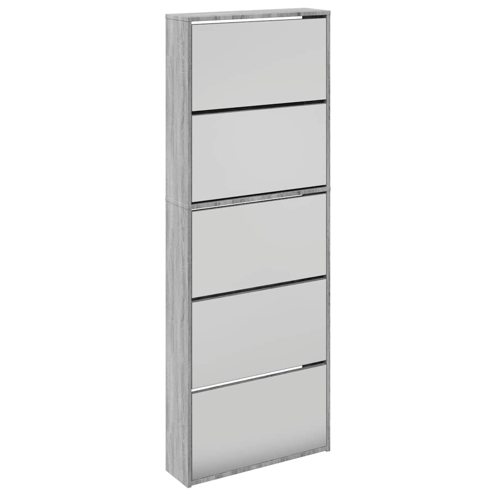 Shoe Cabinet with Mirror 5-Layer Grey Sonoma 63x17x169.5 cm