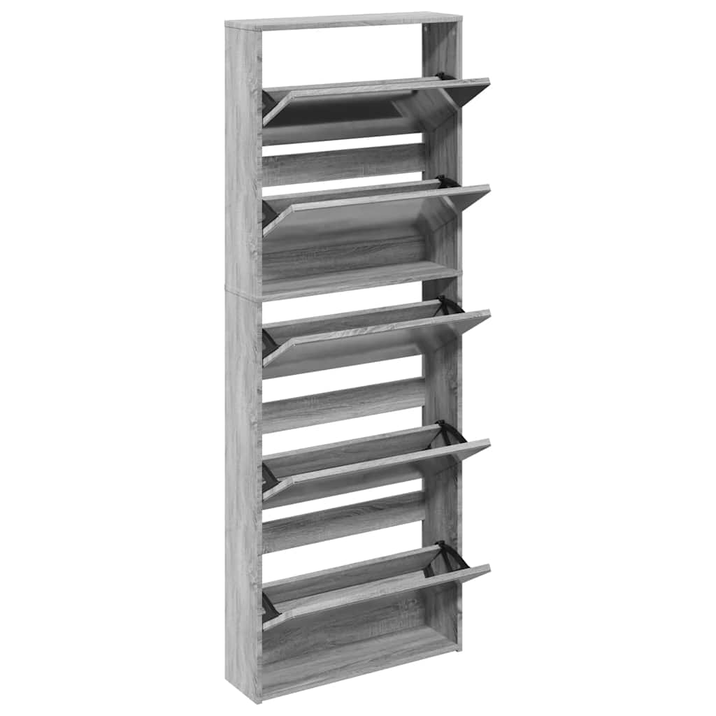 Shoe Cabinet with Mirror 5-Layer Grey Sonoma 63x17x169.5 cm