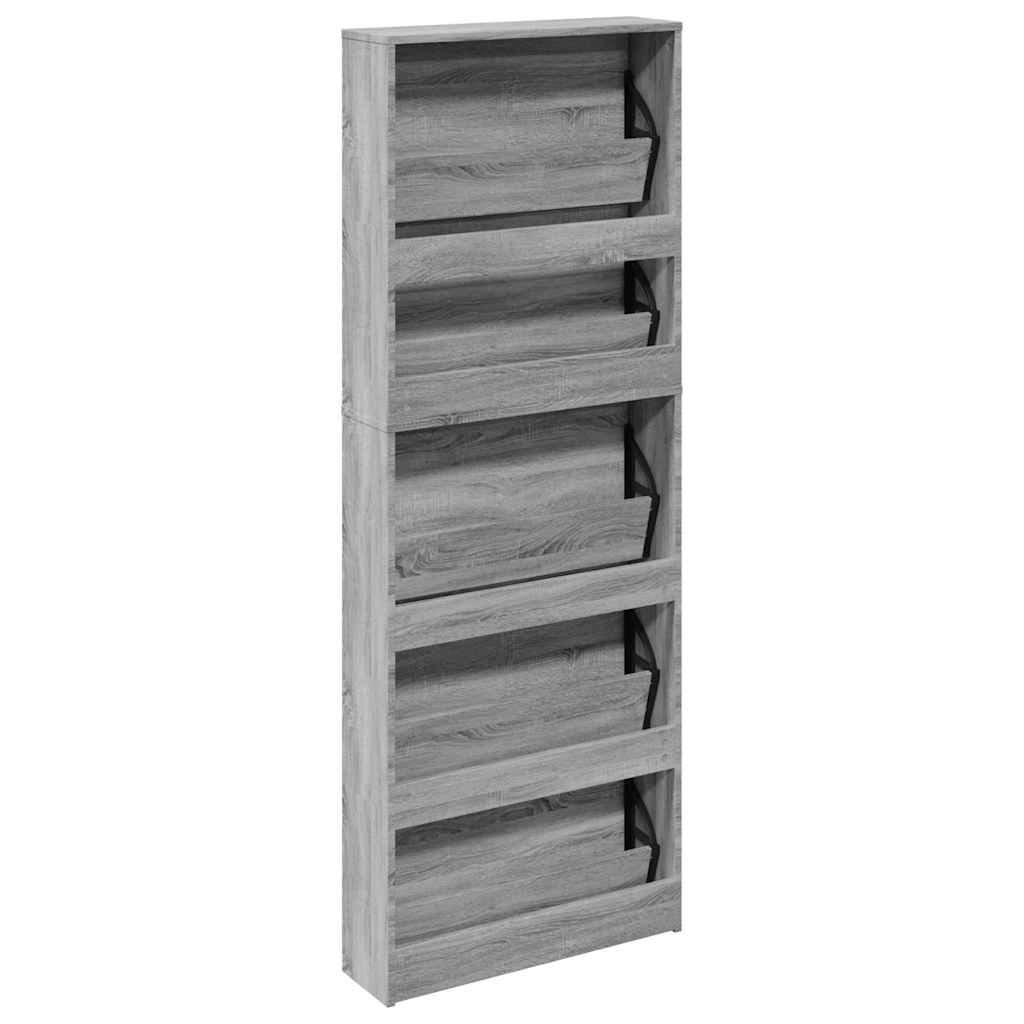 Shoe Cabinet with Mirror 5-Layer Grey Sonoma 63x17x169.5 cm