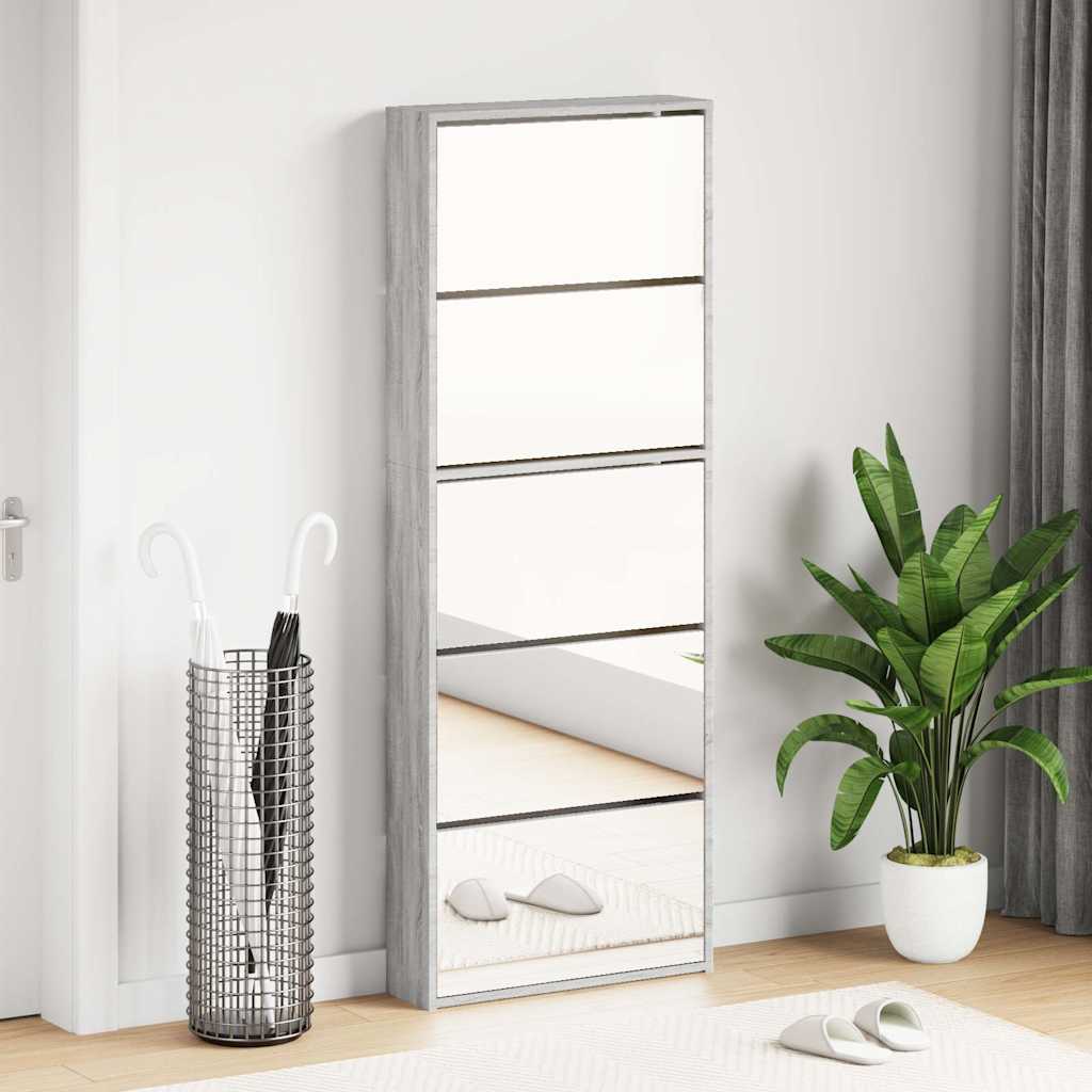 Shoe Cabinet with Mirror 5-Layer Grey Sonoma 63x17x169.5 cm