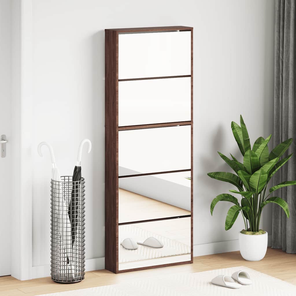 Shoe Cabinet with Mirror 5-Layer Brown Oak 63x17x169.5 cm