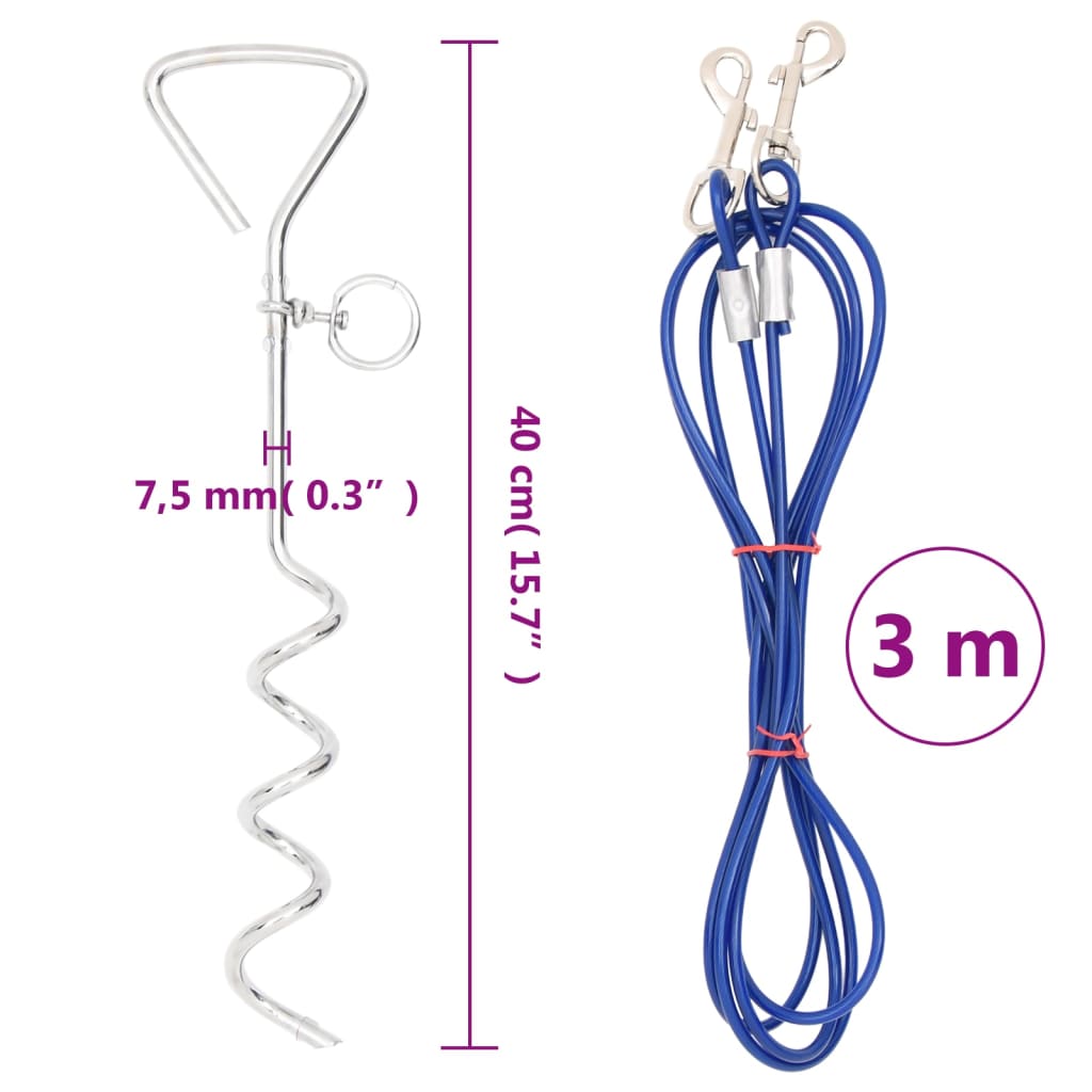 Dog Tie Out Cable with Ground Stake 3 m