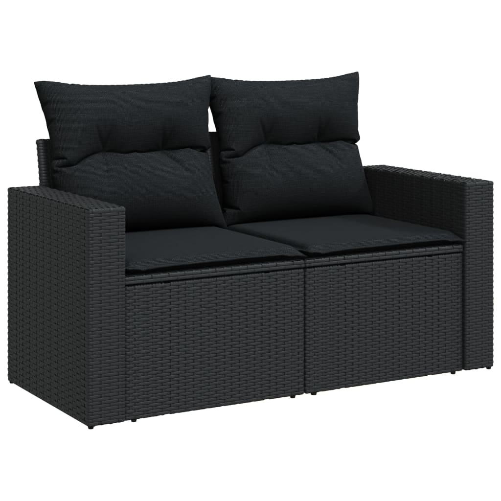 vidaXL 10 Piece Garden Sofa Set with Cushions Black Poly Rattan