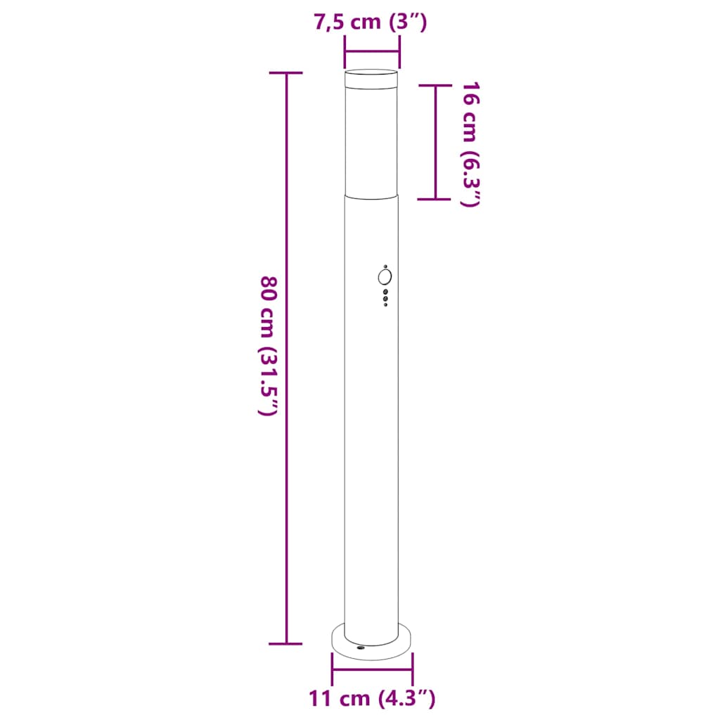 Bollard Light with Sensor 80 cm Stainless Steel IP44
