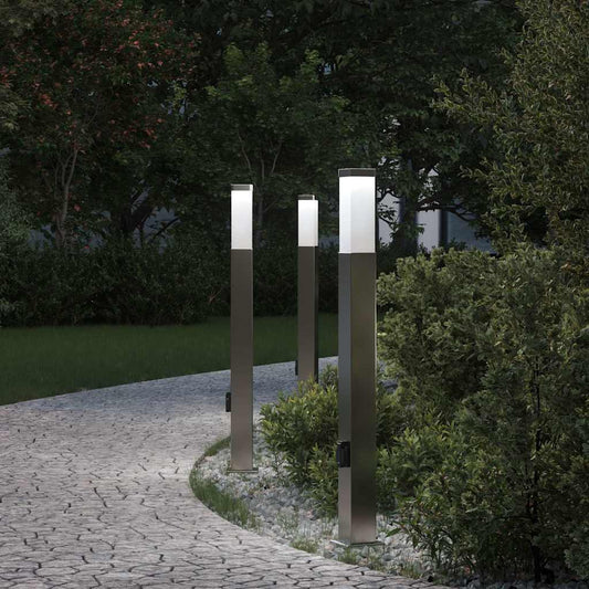 Bollard Lights with Outlet 3 pcs 80 cm Stainless Steel IP44