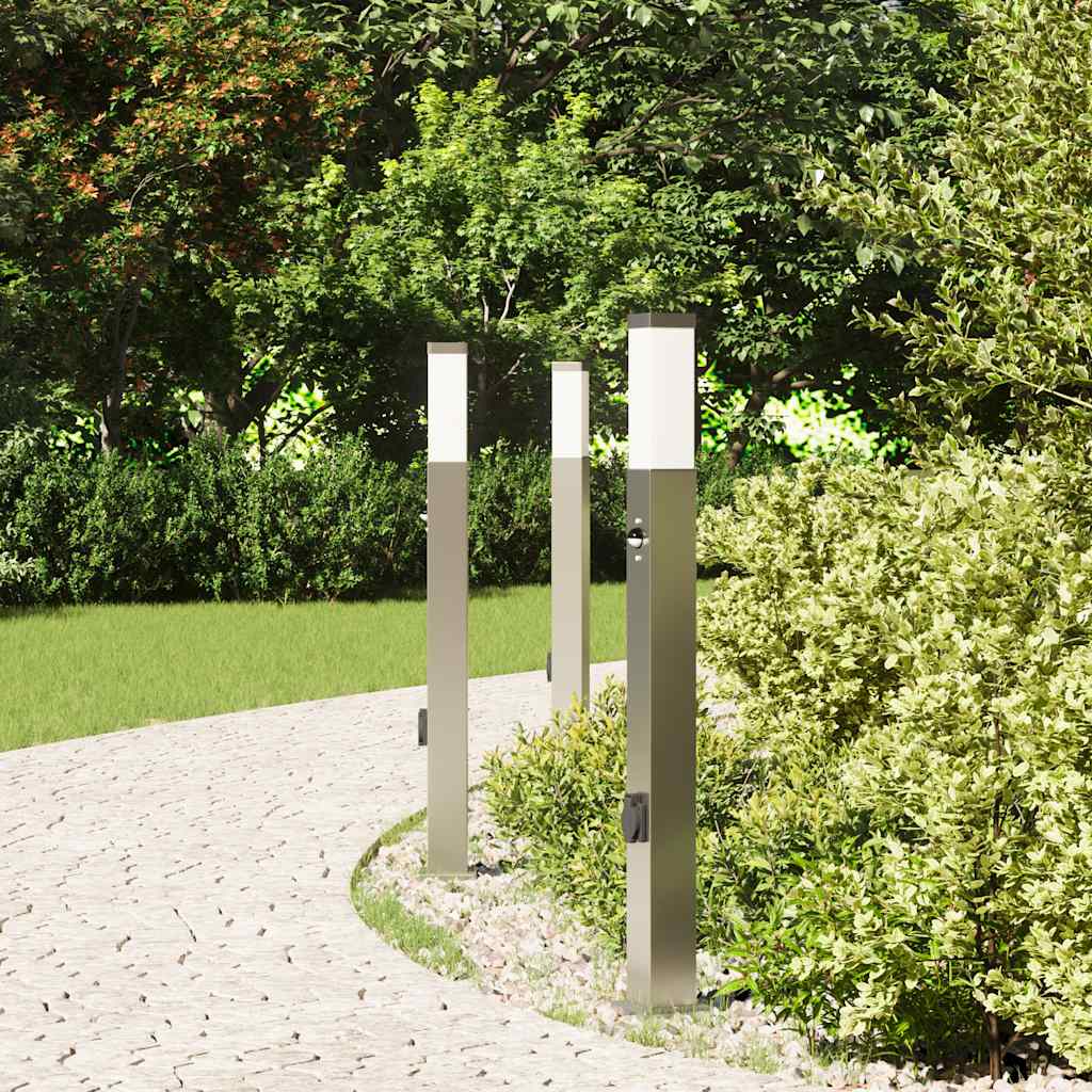 Bollard Lights with Sensor&Outlet 3 pcs 80 cm Stainless Steel IP44