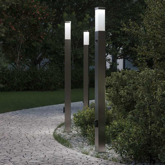 Bollard Lights with Sensor&Outlet 3 pcs 110 cm Stainless Steel IP44