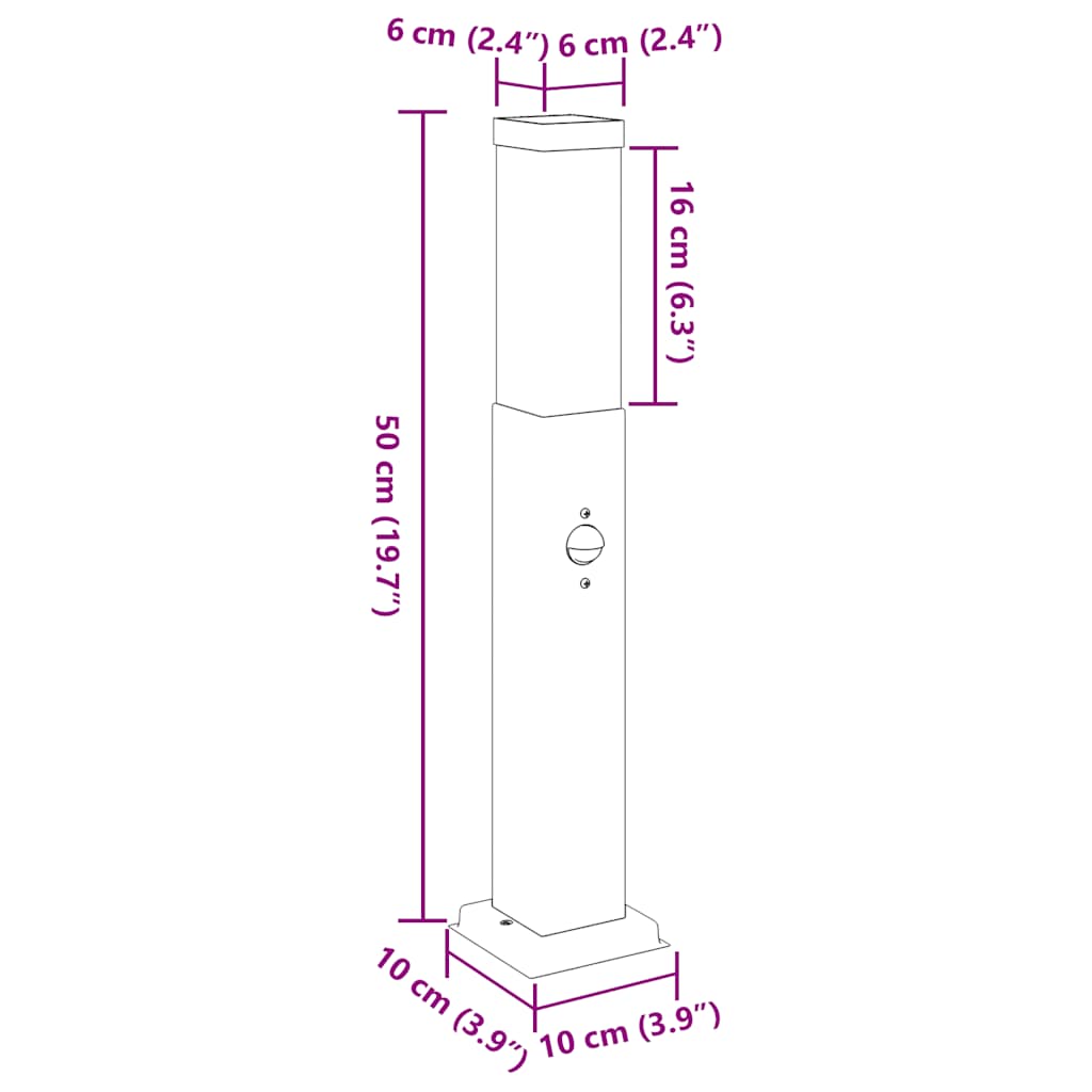 Bollard Light with Sensor 50 cm Black IP44