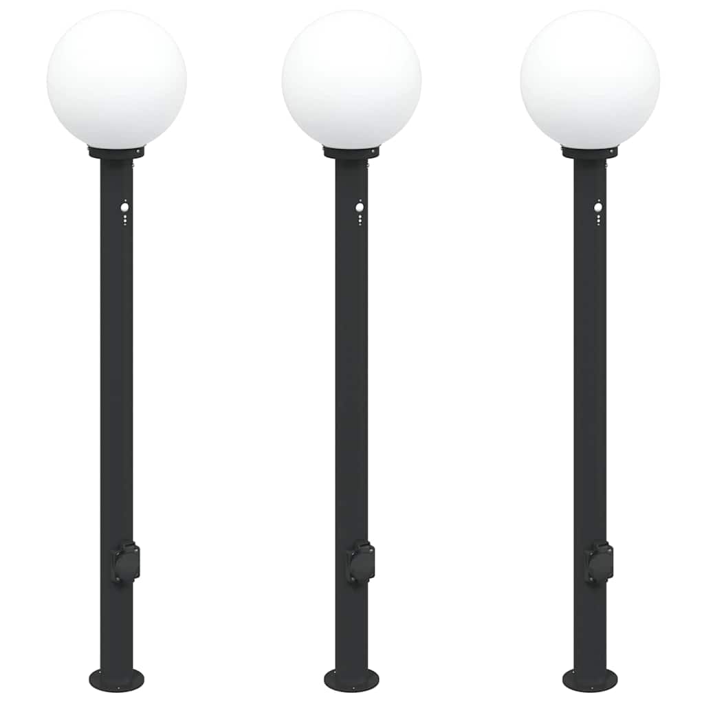 Bollard Lights with Sensor&Outlet 3 pcs 120 cm Black IP44