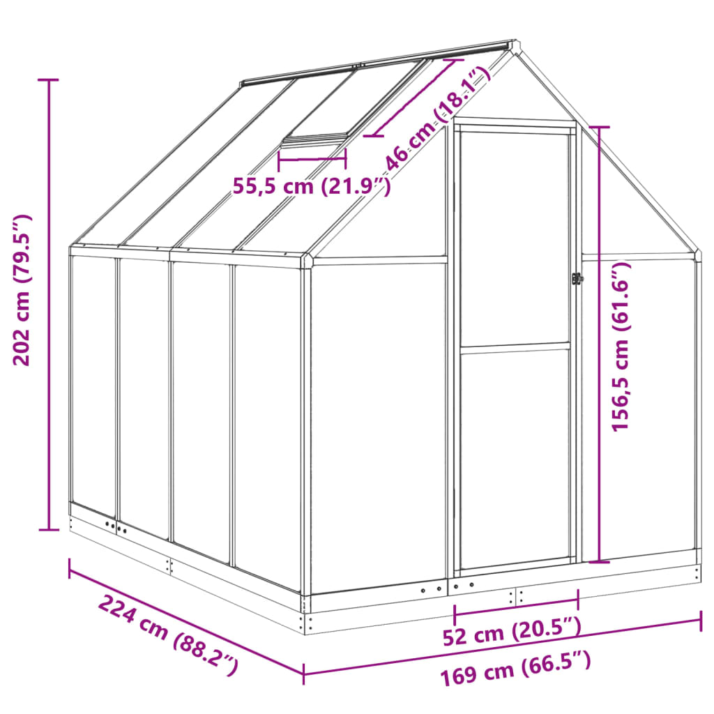 vidaXL Greenhouse with Base Frame Green 224x169x202 cm Aluminium