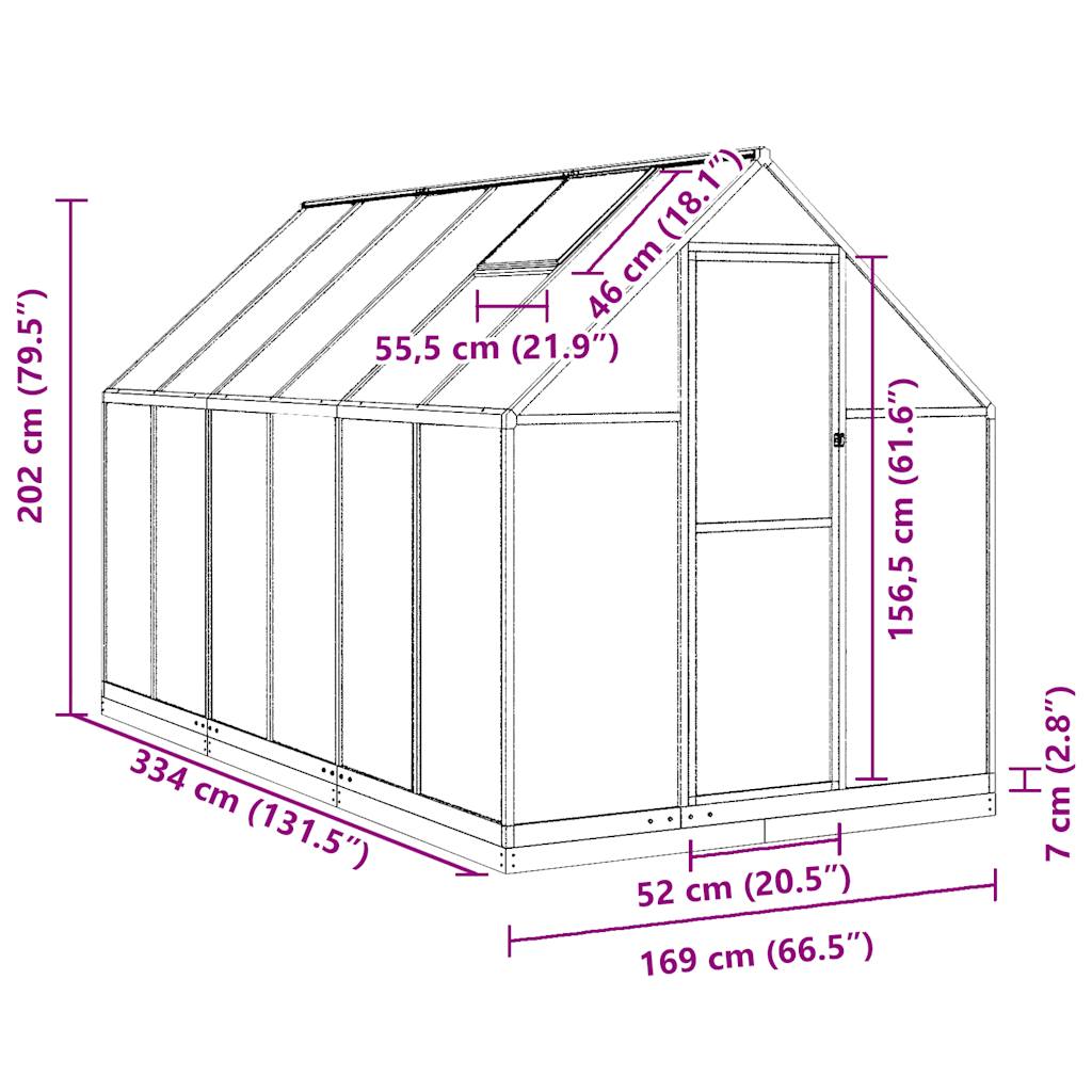 vidaXL Greenhouse with Base Frame Silver 334x169x202 cm Aluminium