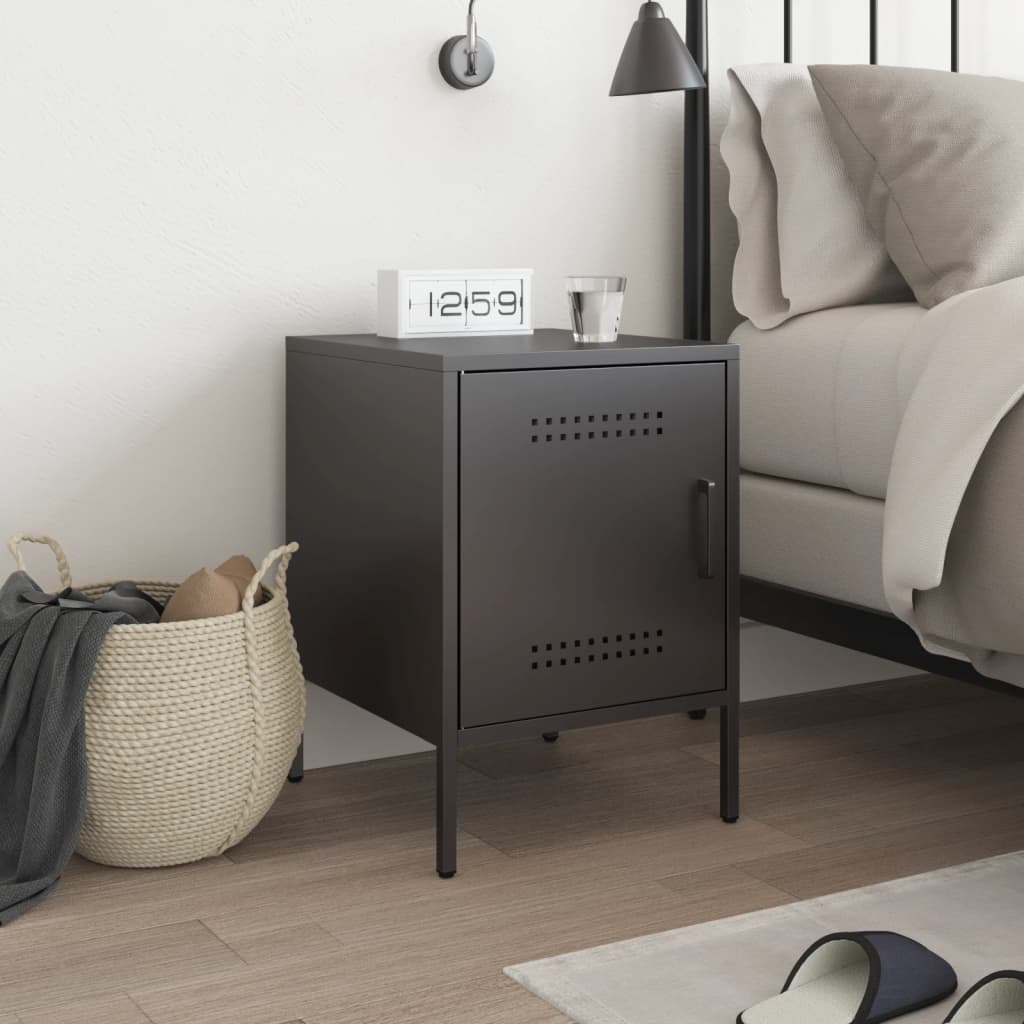 vidaXL Bedside Cabinet Black 36x39x50.5 cm Steel