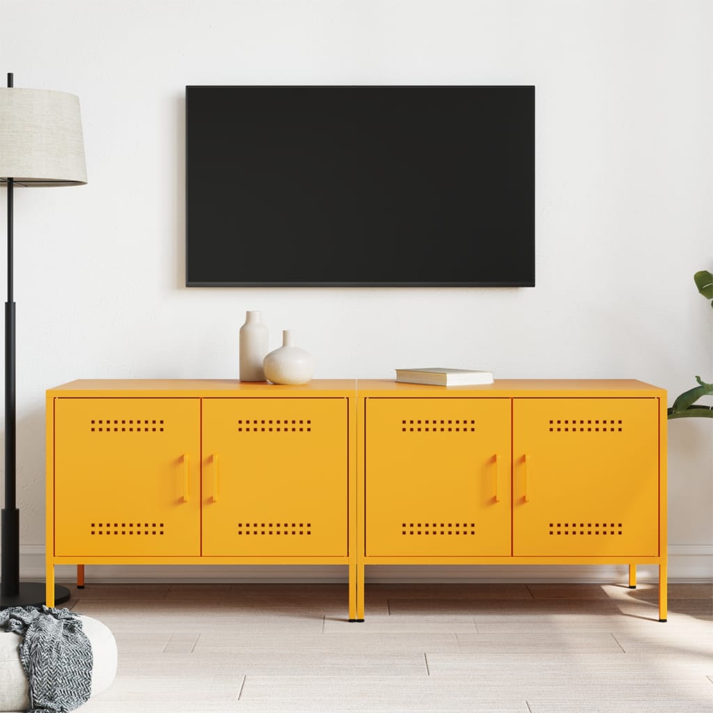 vidaXL TV Cabinets 2 pcs Mustard Yellow 68x39x50.5 cm Steel