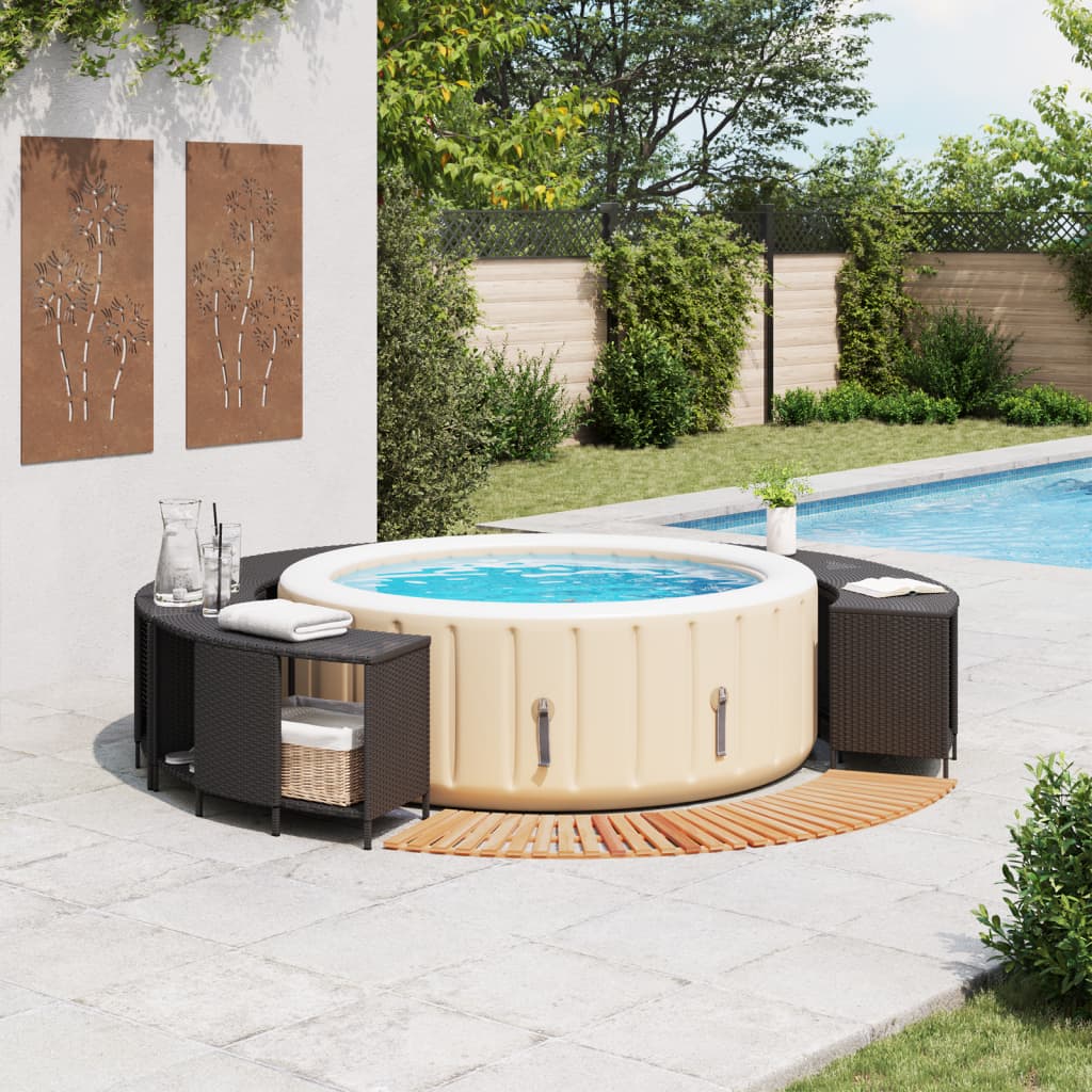 Hot Tub Surround Black Poly Rattan and Solid Wood Acacia