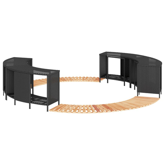 Hot Tub Surround Black Poly Rattan and Solid Wood Acacia