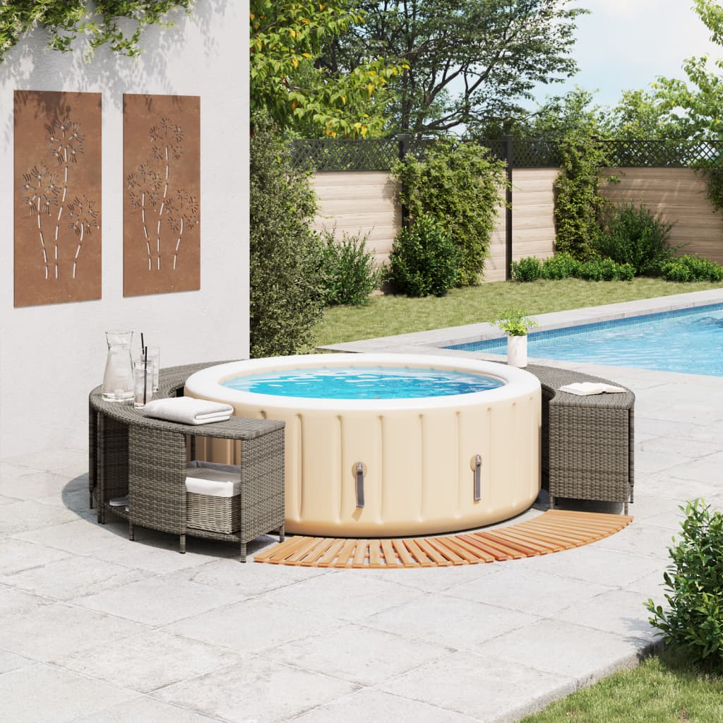 Hot Tub Surround Grey Poly Rattan and Solid Wood Acacia