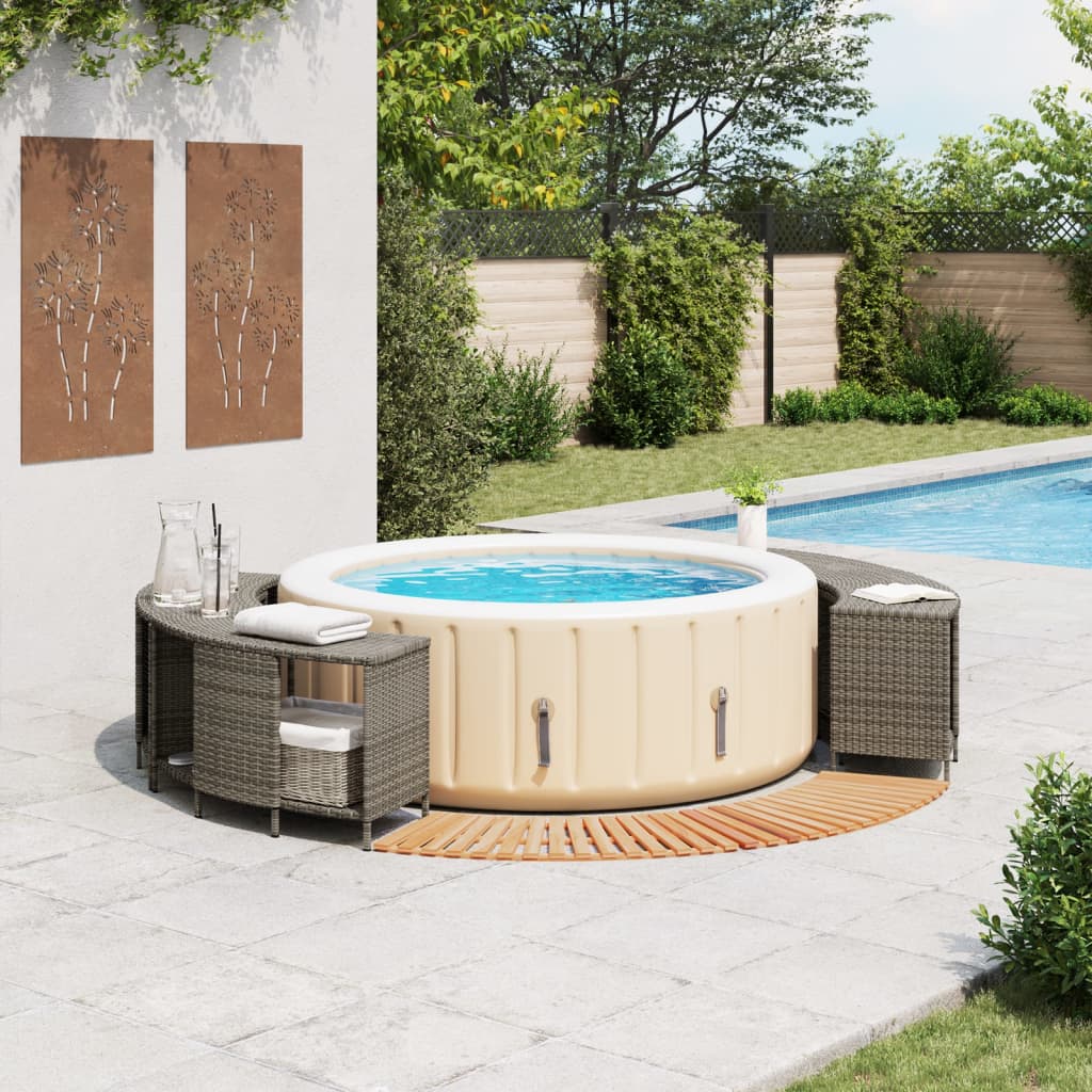 Hot Tub Surround Grey Poly Rattan and Solid Wood Acacia
