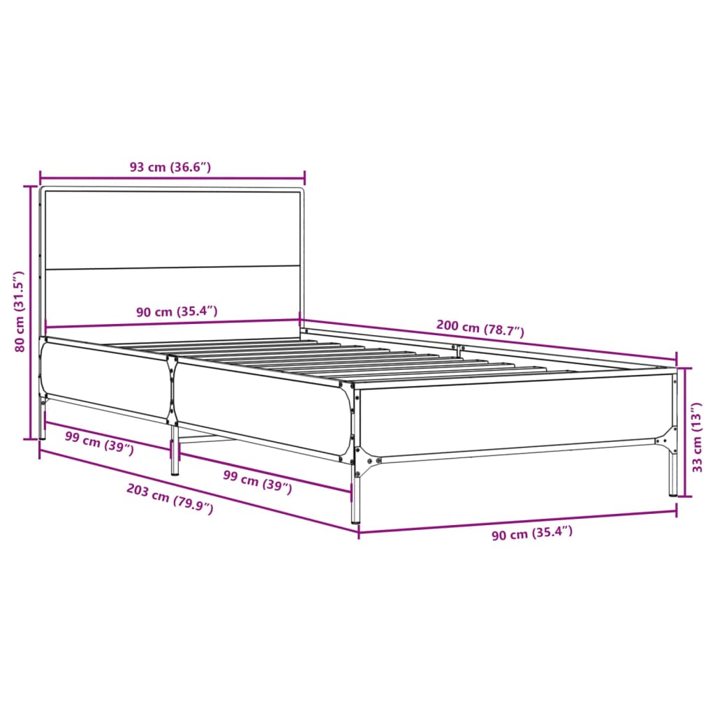 vidaXL Bed Frame without Mattress Sonoma Oak 90x200 cm