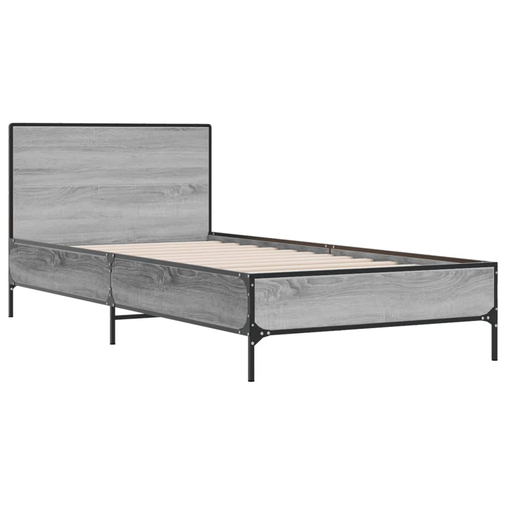 vidaXL Bed Frame without Mattress Grey Sonoma 75x190 cm Small Single